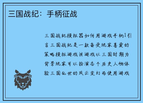 三国战纪：手柄征战