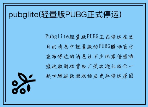 pubglite(轻量版PUBG正式停运)
